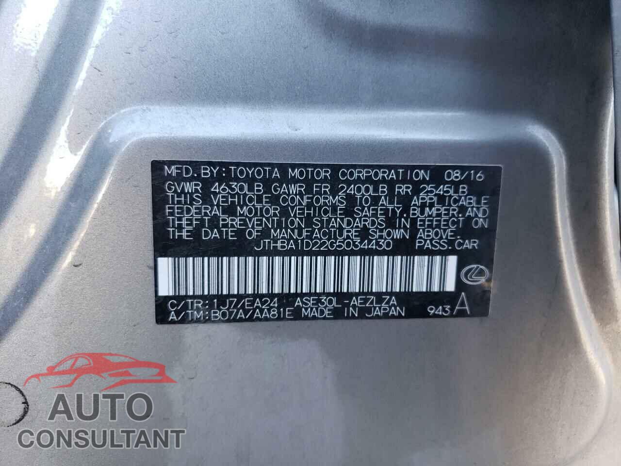 LEXUS IS 2016 - JTHBA1D22G5034430