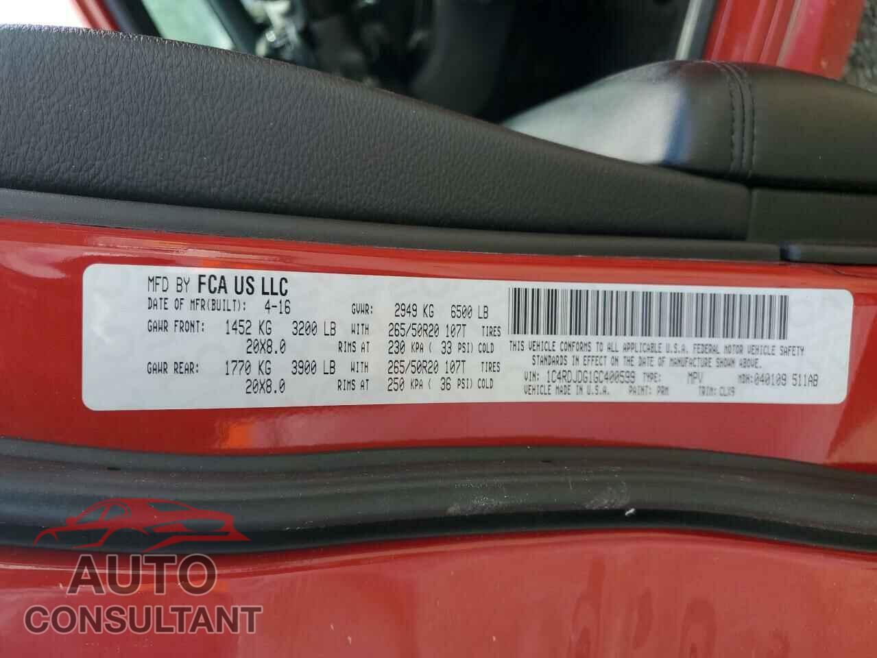 DODGE DURANGO 2016 - 1C4RDJDG1GC400599
