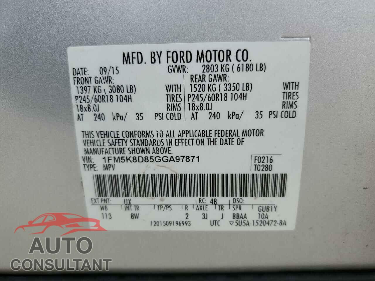 FORD EXPLORER 2016 - 1FM5K8D85GGA97871
