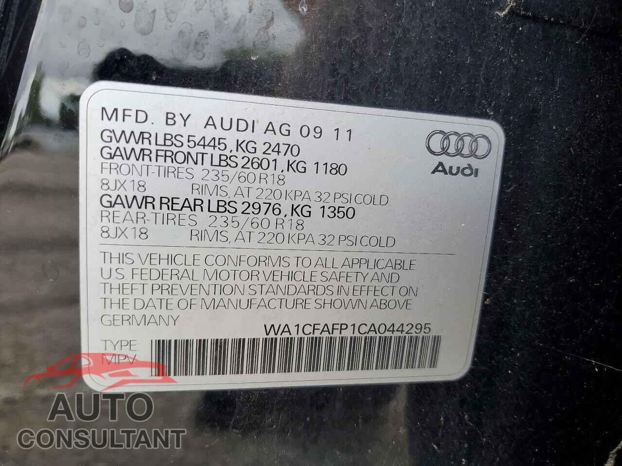AUDI Q5 2012 - WA1CFAFP1CA044295