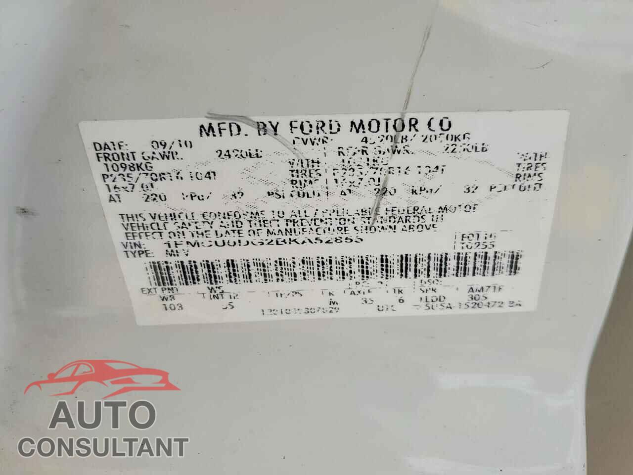 FORD ESCAPE 2011 - 1FMCU0DG2BKA52855