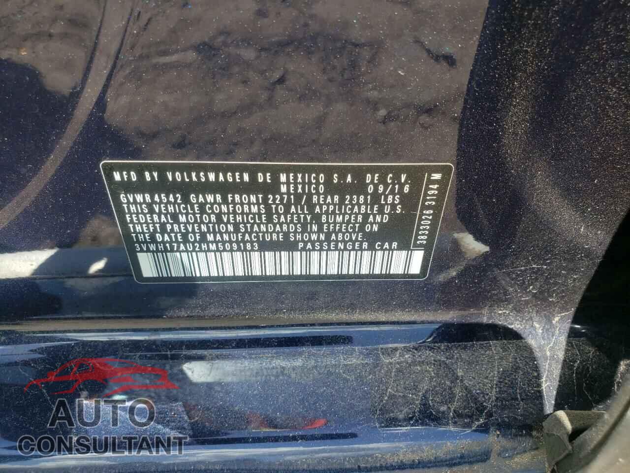 VOLKSWAGEN GOLF 2017 - 3VWH17AU2HM509183