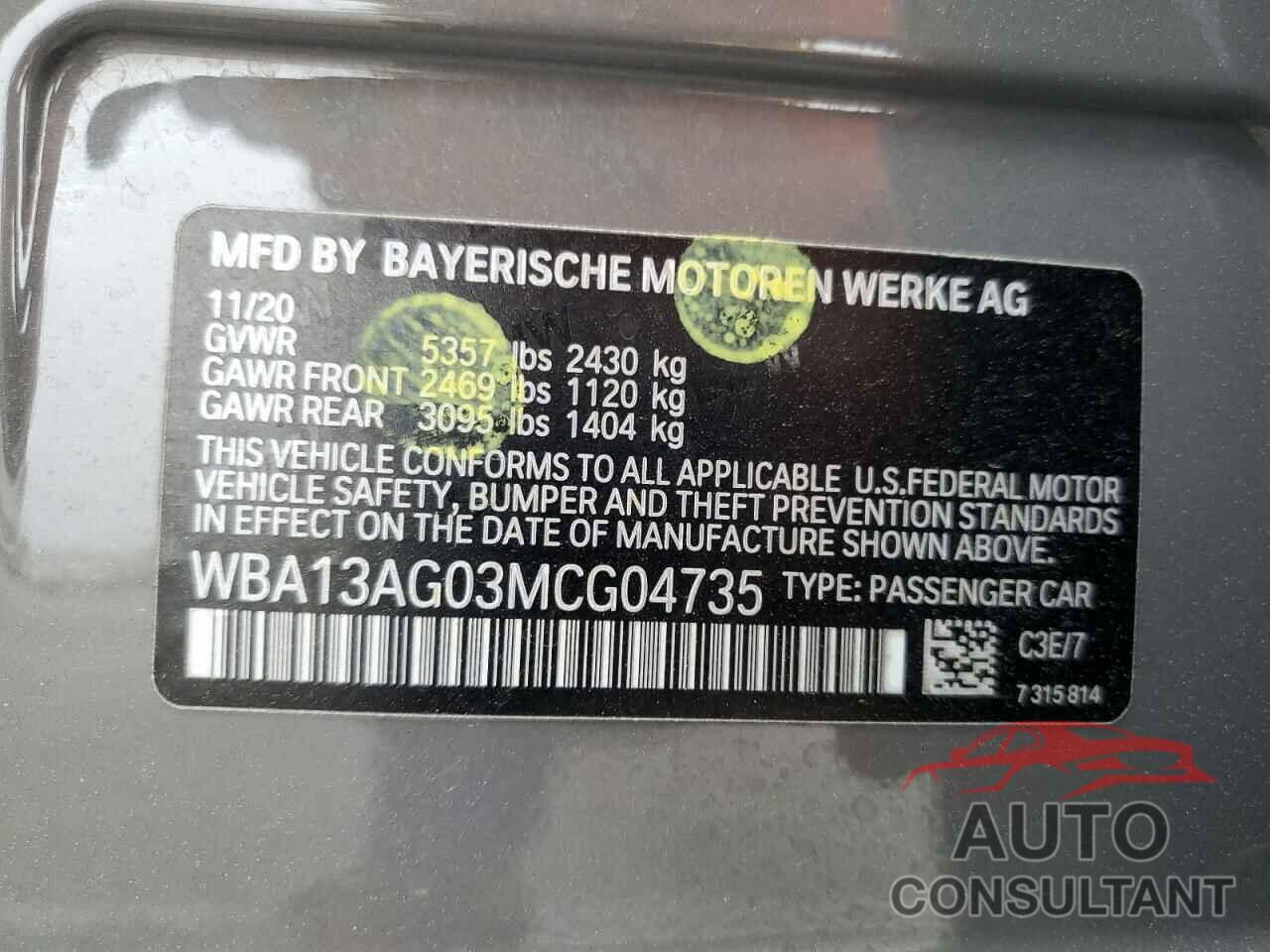 BMW 5 SERIES 2021 - WBA13AG03MCG04735