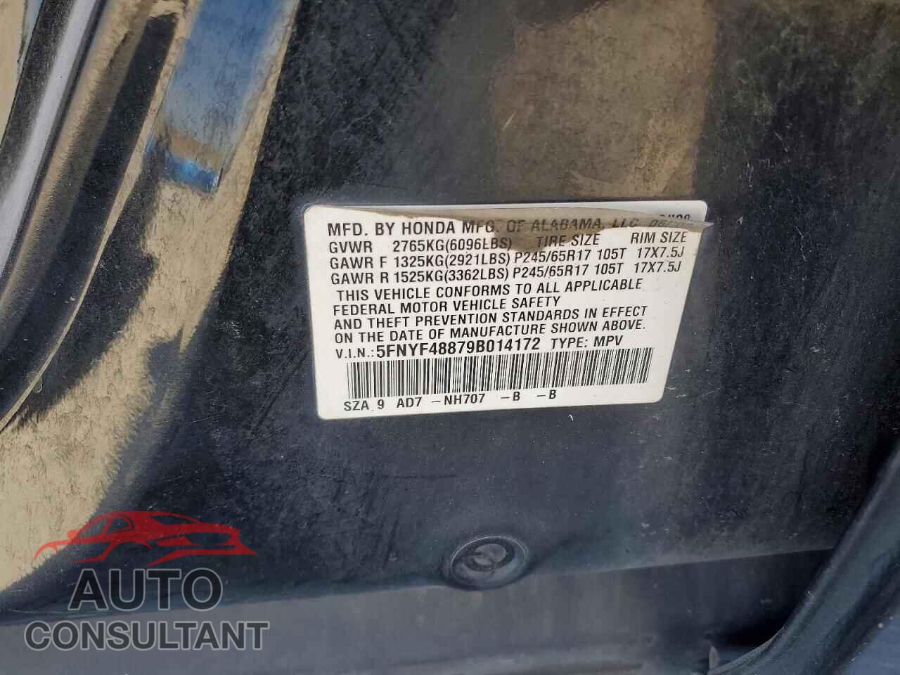 HONDA PILOT 2009 - 5FNYF48879B014172