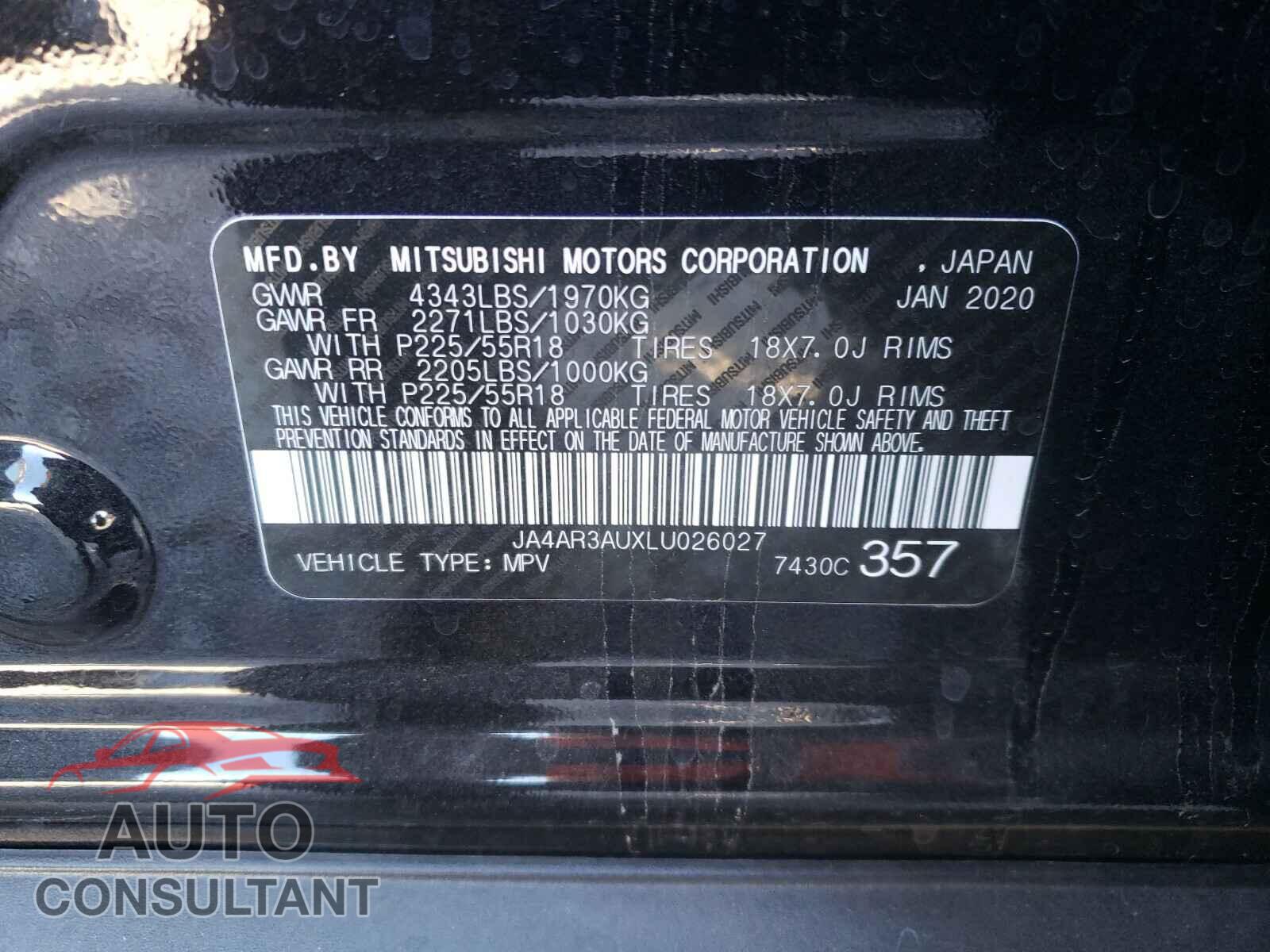 MITSUBISHI OUTLANDER 2020 - JA4AR3AUXLU026027