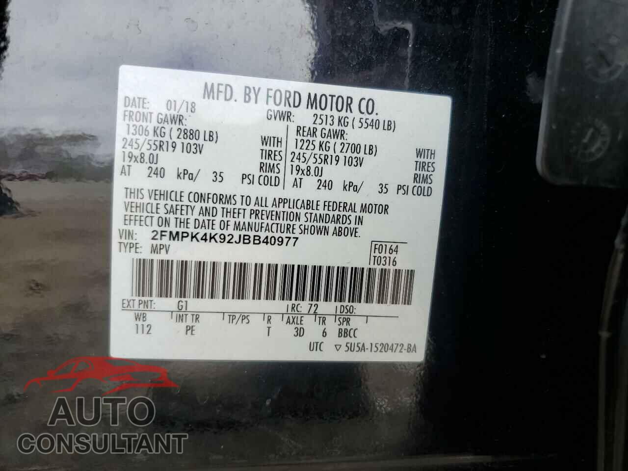 FORD EDGE 2018 - 2FMPK4K92JBB40977