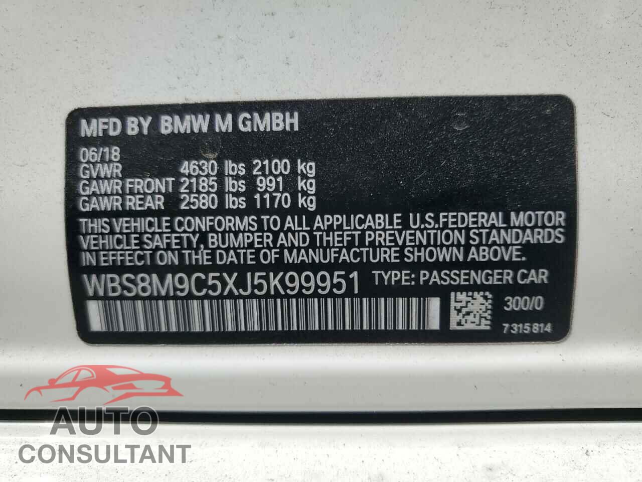 BMW M3 2018 - WBS8M9C5XJ5K99951