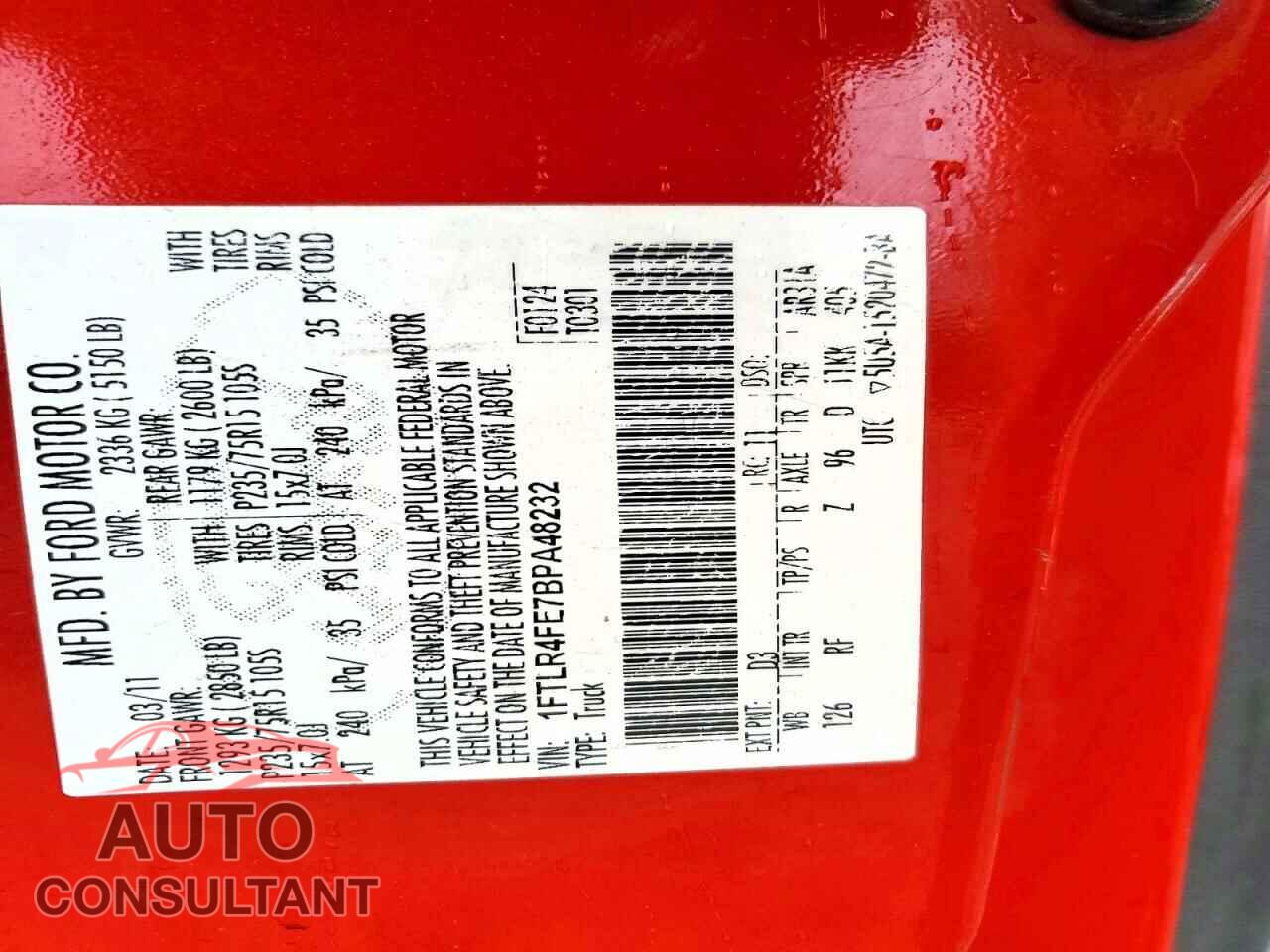 FORD RANGER 2011 - 1FTLR4FE7BPA48232