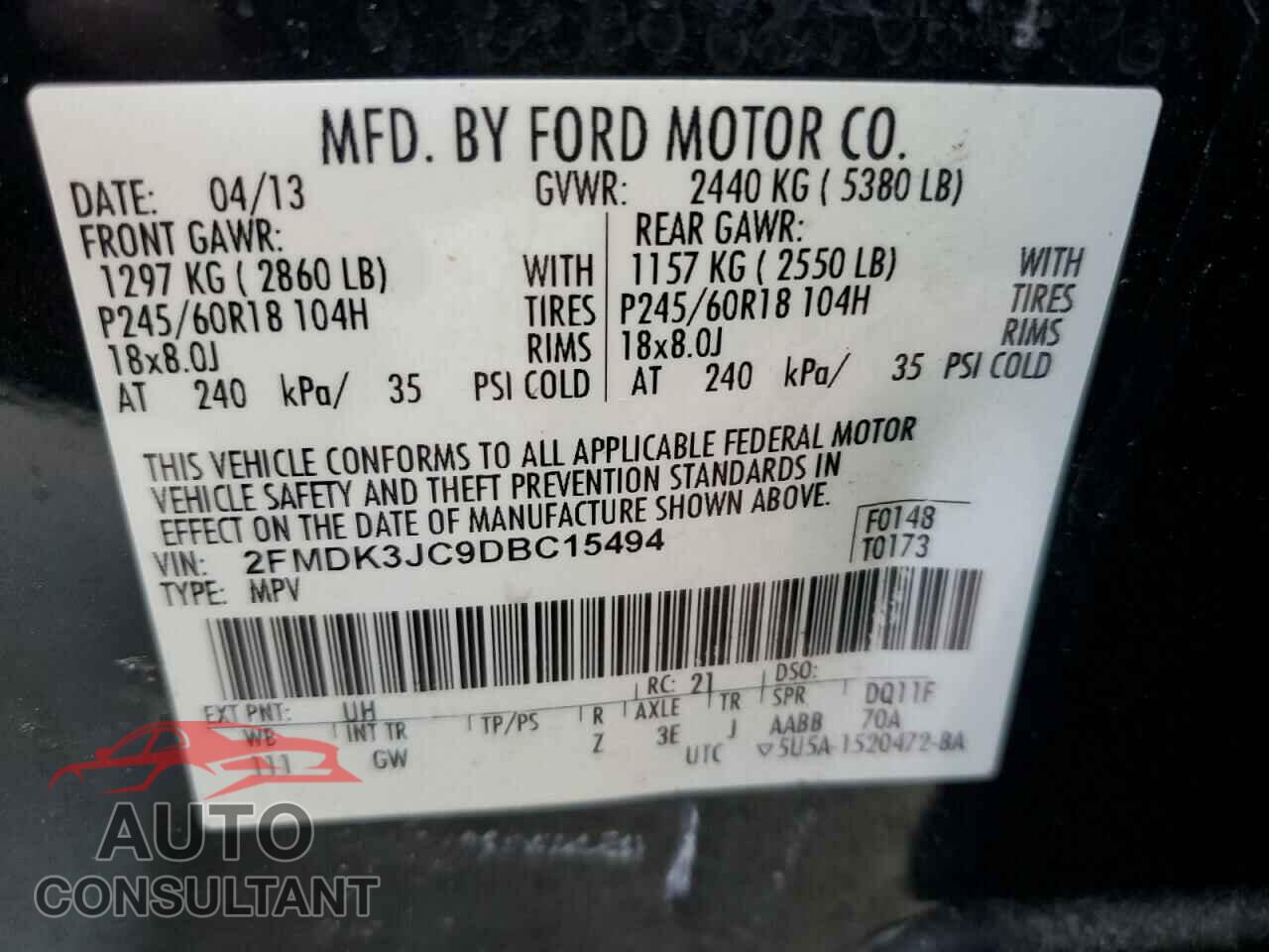 FORD EDGE 2013 - 2FMDK3JC9DBC15494