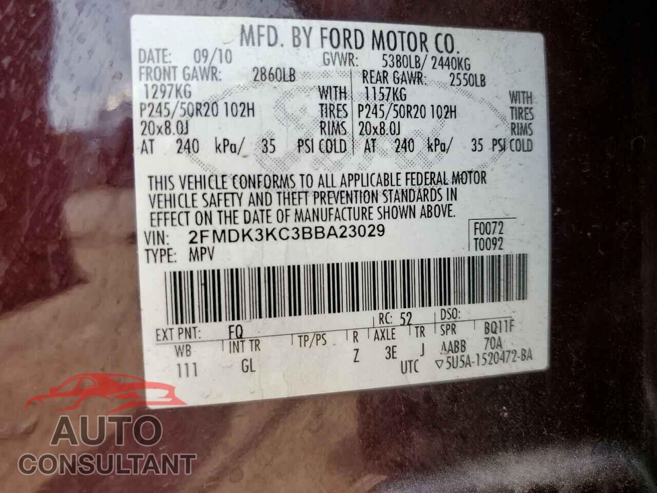 FORD EDGE 2011 - 2FMDK3KC3BBA23029