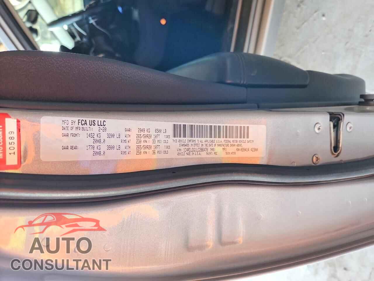 DODGE DURANGO 2020 - 1C4RDJDG1LC286470