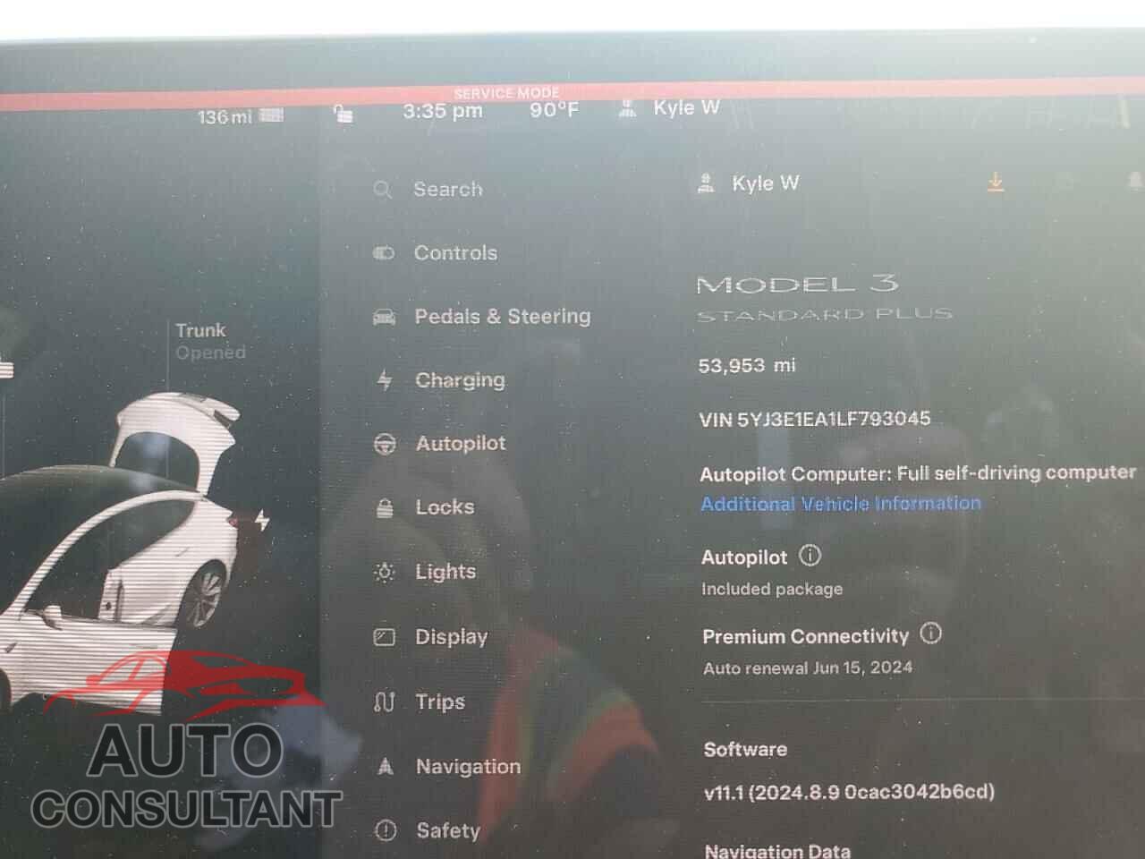 TESLA MODEL 3 2020 - 5YJ3E1EA1LF793045
