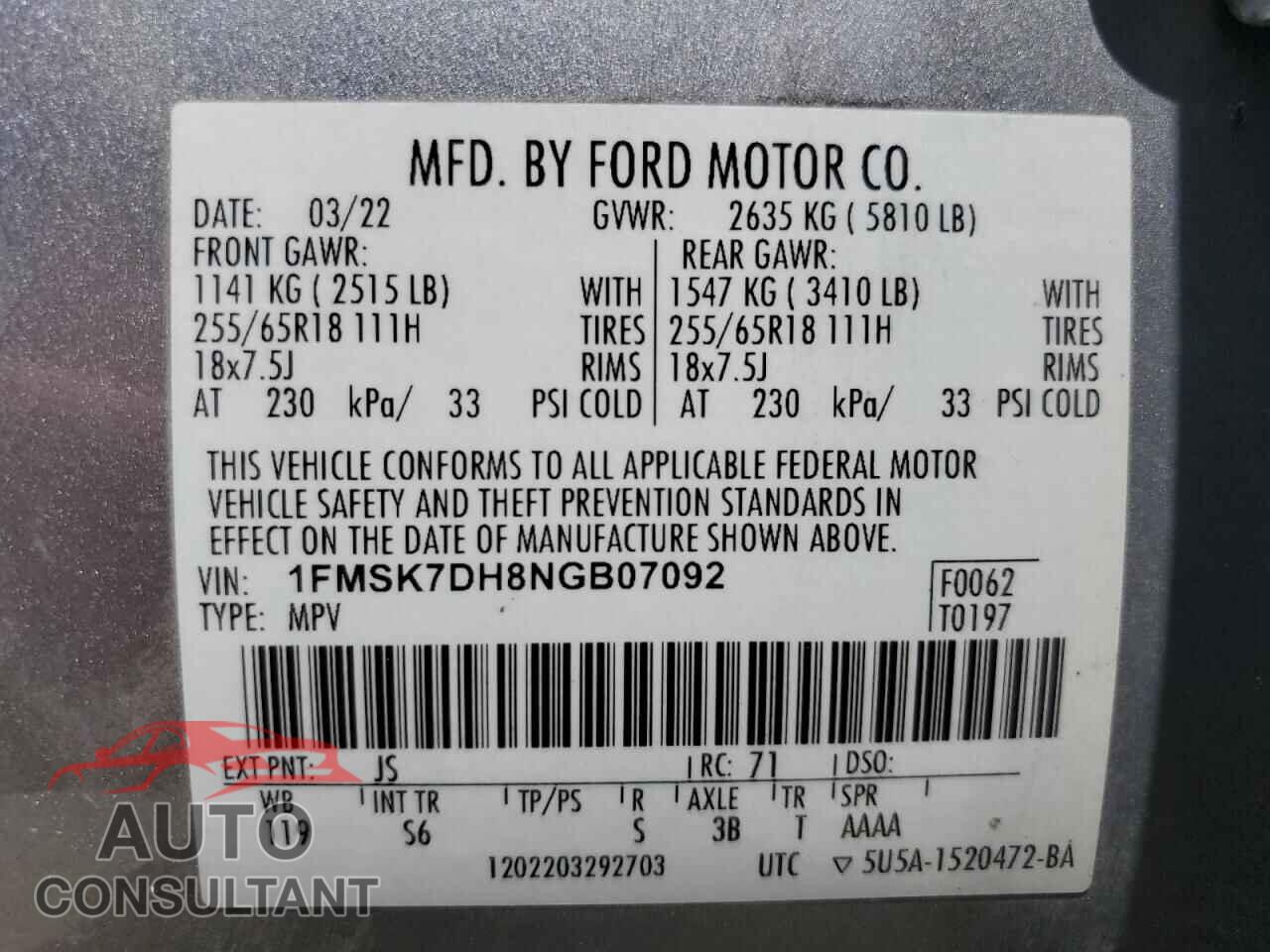 FORD EXPLORER 2022 - 1FMSK7DH8NGB07092