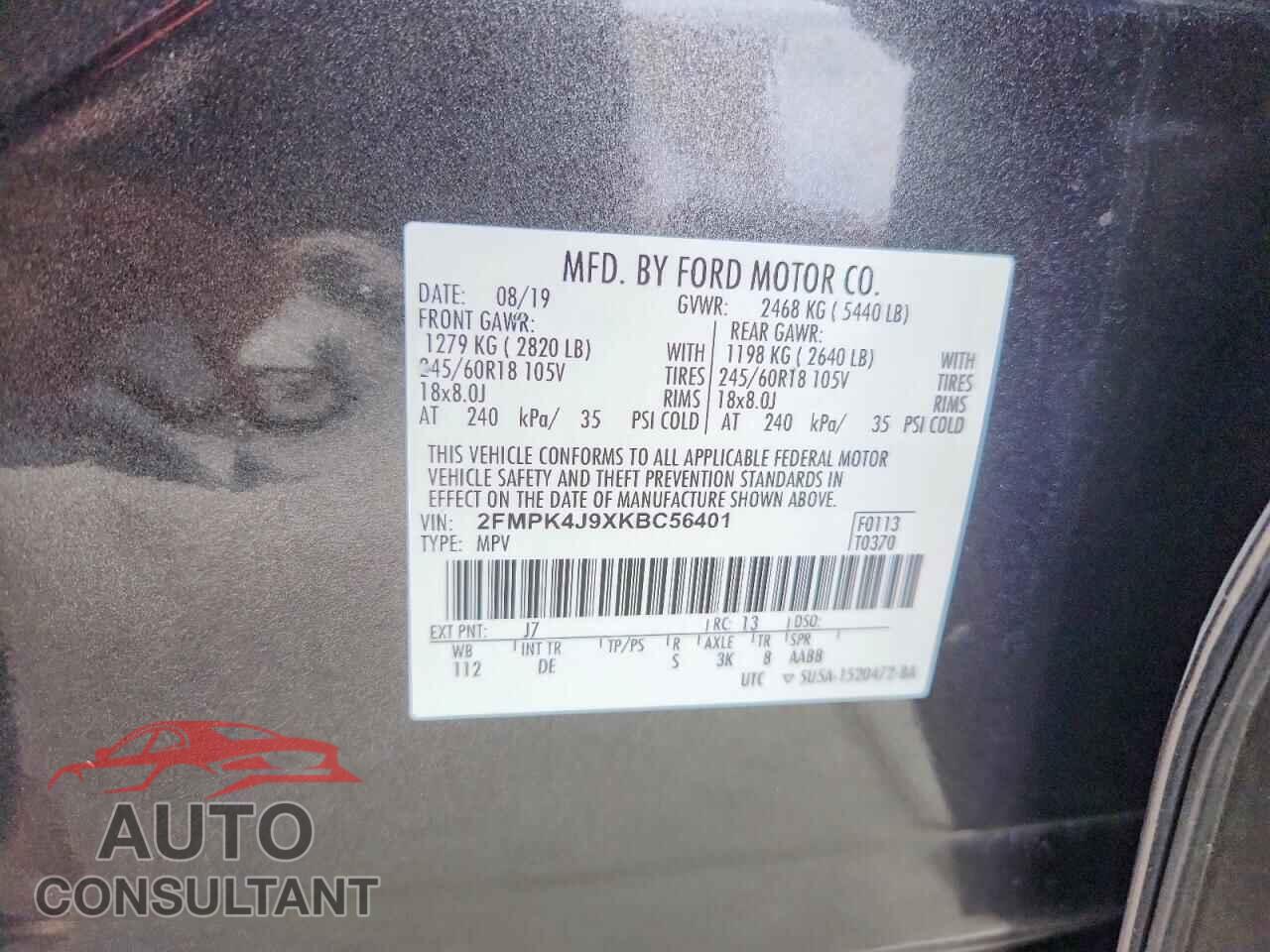 FORD EDGE 2019 - 2FMPK4J9XKBC56401