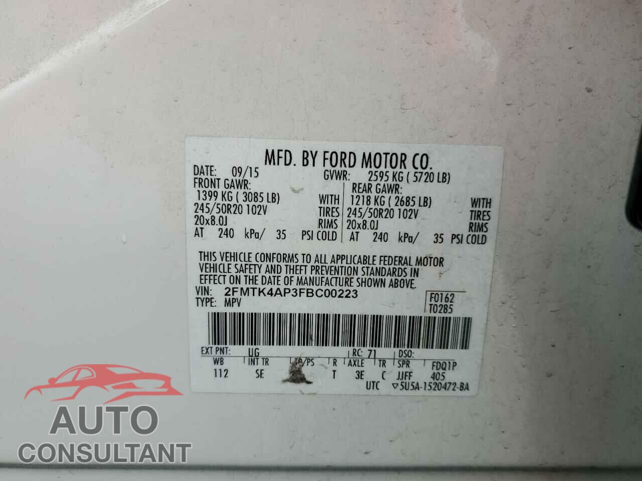 FORD EDGE 2015 - 2FMTK4AP3FBC00223