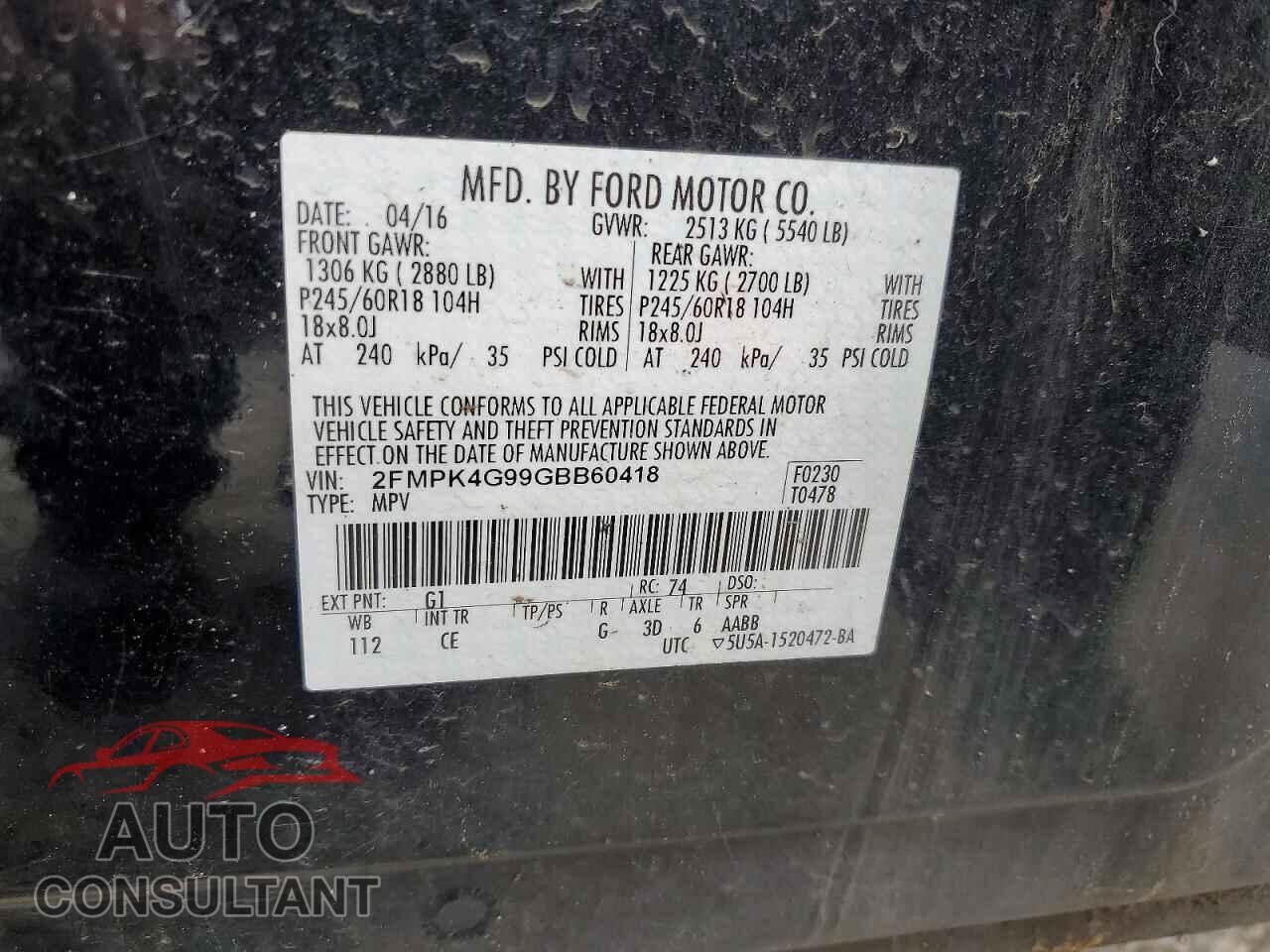 FORD EDGE 2016 - 2FMPK4G99GBB60418