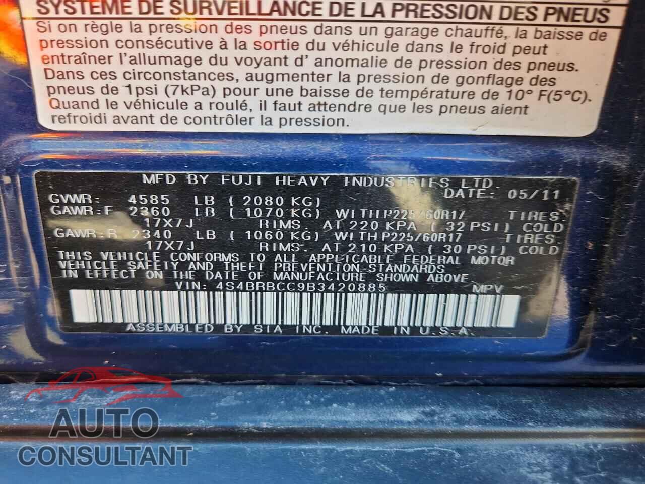 SUBARU OUTBACK 2011 - 4S4BRBCC9B3420885