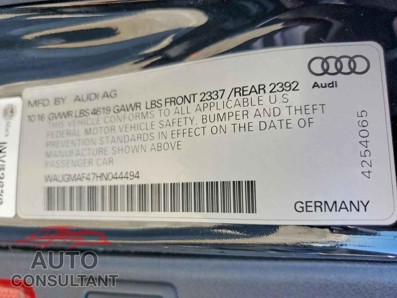 AUDI A4 2017 - WAUGMAF47HN044494