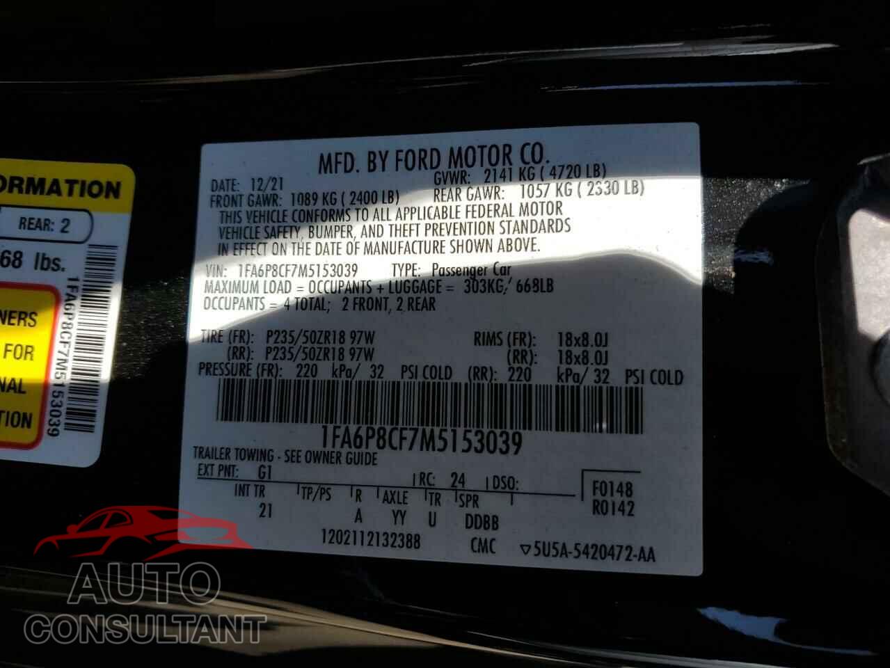 FORD MUSTANG 2021 - 1FA6P8CF7M5153039