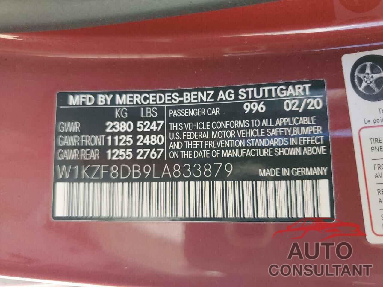 MERCEDES-BENZ E-CLASS 2020 - W1KZF8DB9LA833879