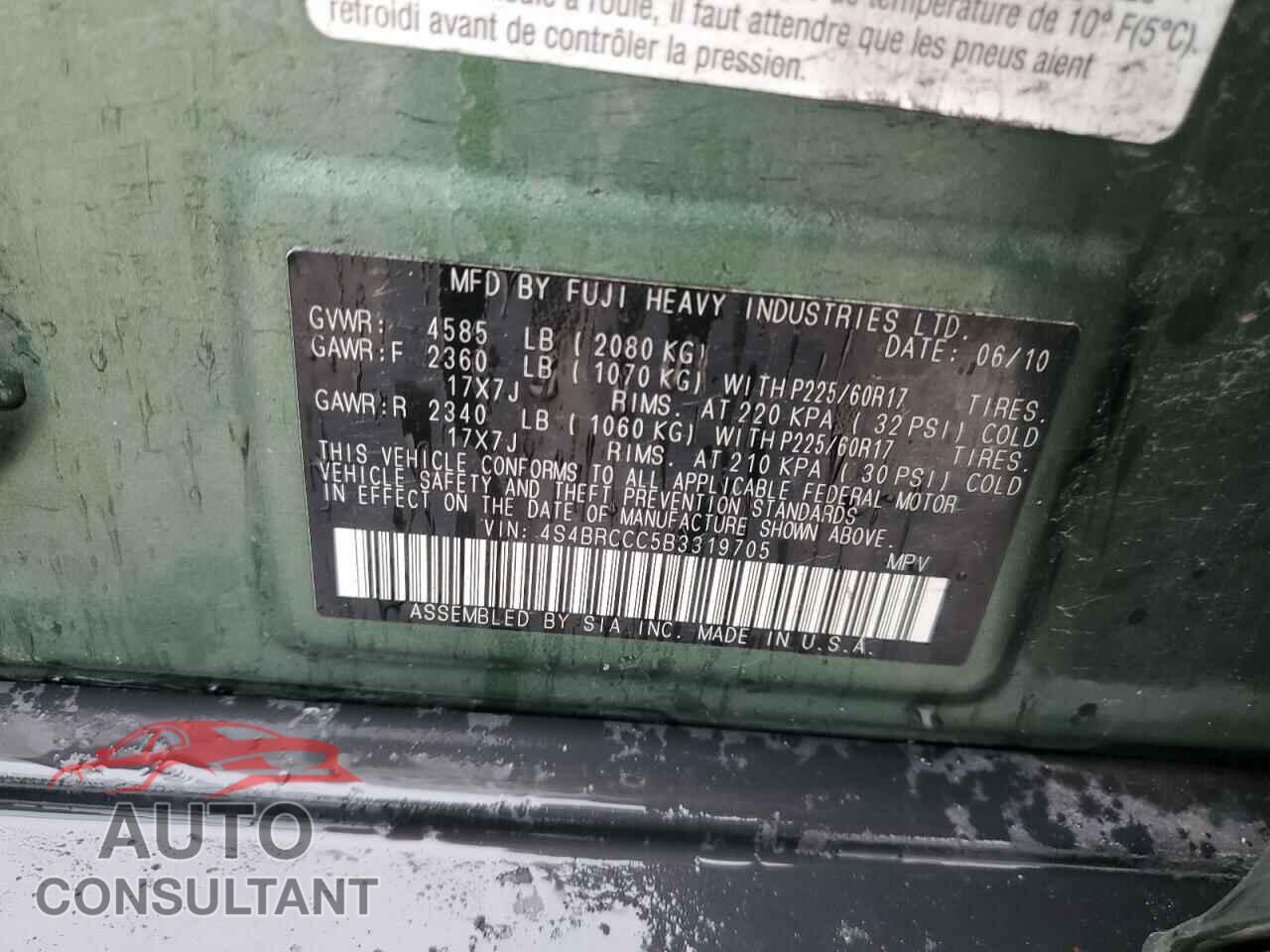 SUBARU OUTBACK 2011 - 4S4BRCCC5B3319705