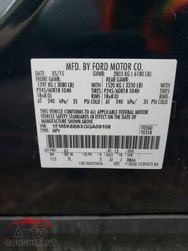 FORD EXPLORER 2016 - 1FM5K8B8XGGA09108