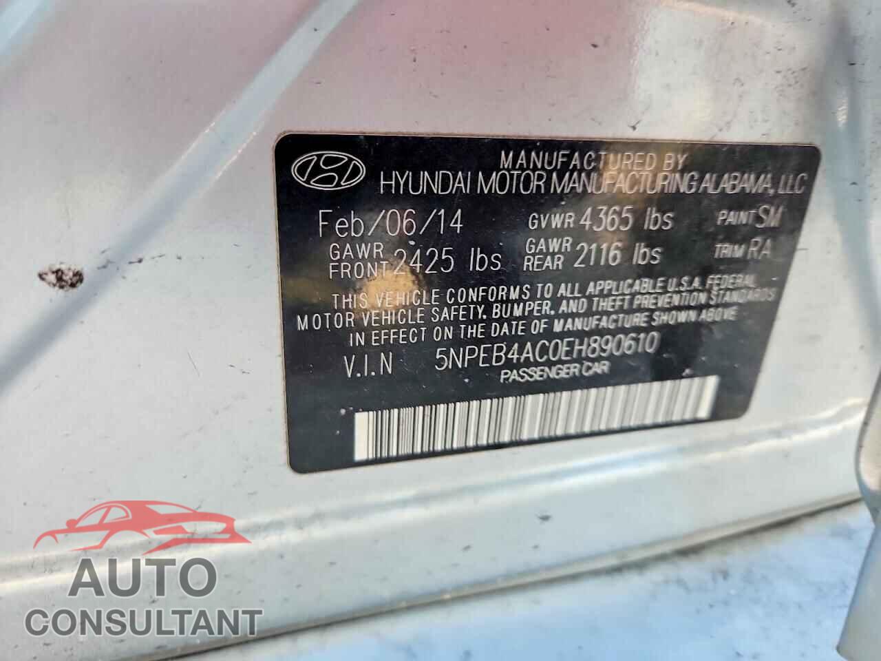 HYUNDAI SONATA 2014 - 5NPEB4AC0EH890610