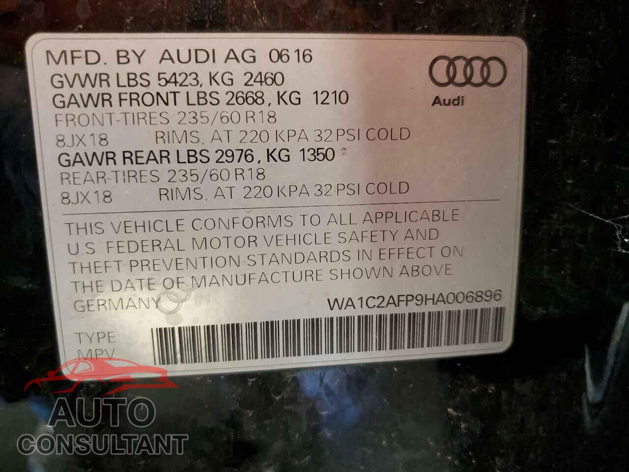 AUDI Q5 2017 - WA1C2AFP9HA006896