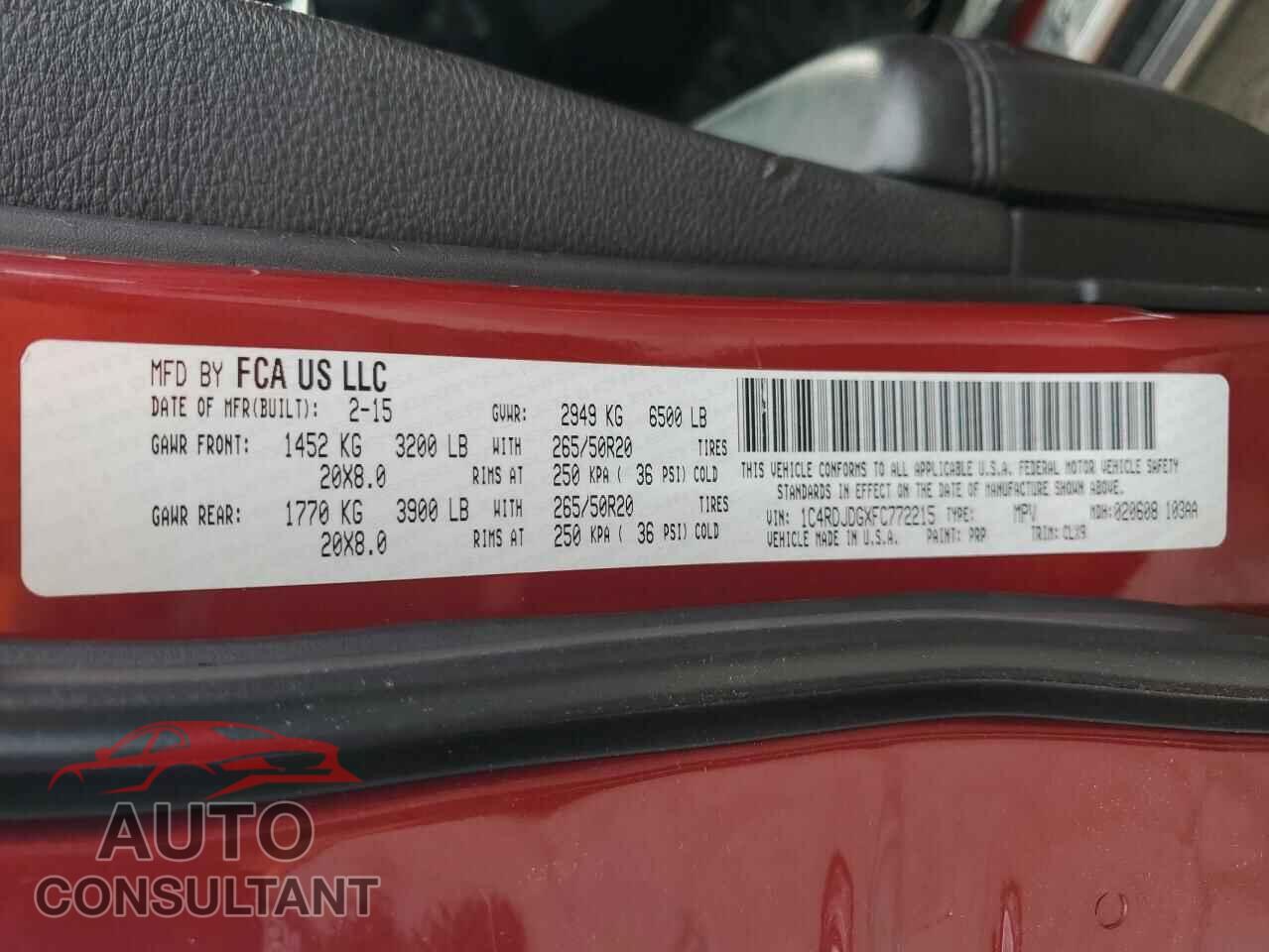 DODGE DURANGO 2015 - 1C4RDJDGXFC772215
