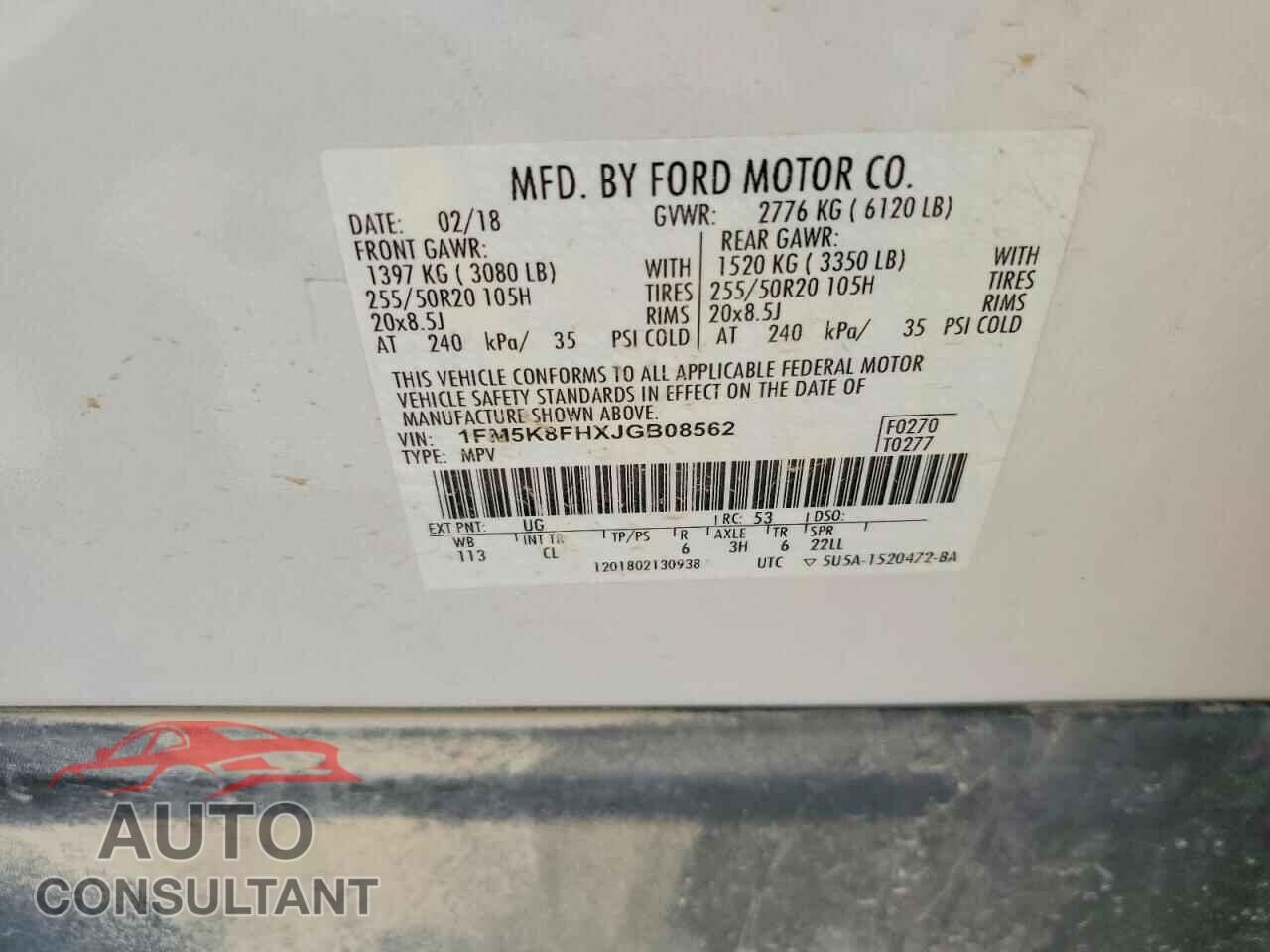FORD EXPLORER 2018 - 1FM5K8FHXJGB08562