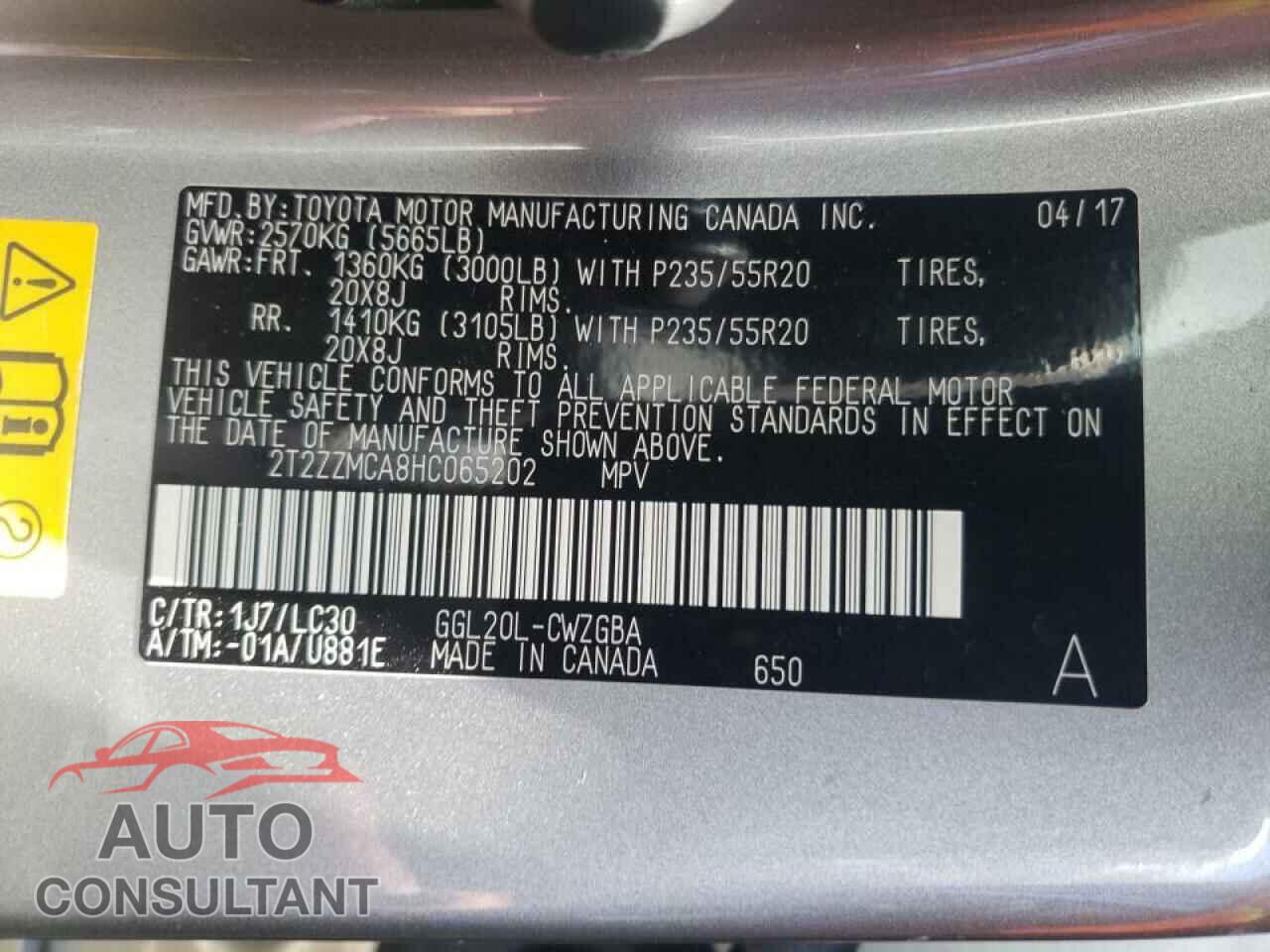 LEXUS RX350 2017 - 2T2ZZMCA8HC065202