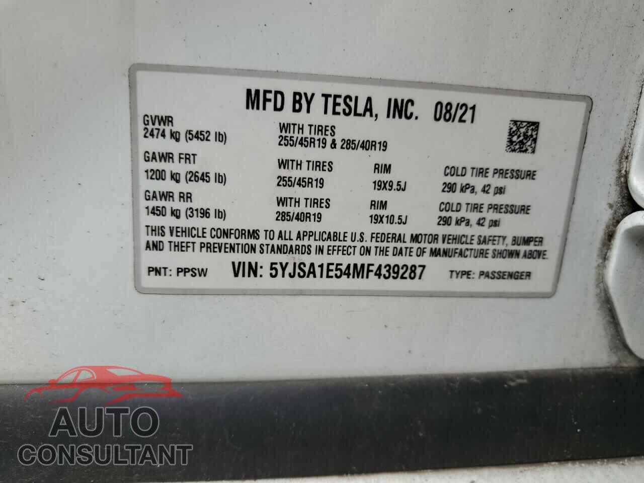 TESLA MODEL S 2021 - 5YJSA1E54MF439287