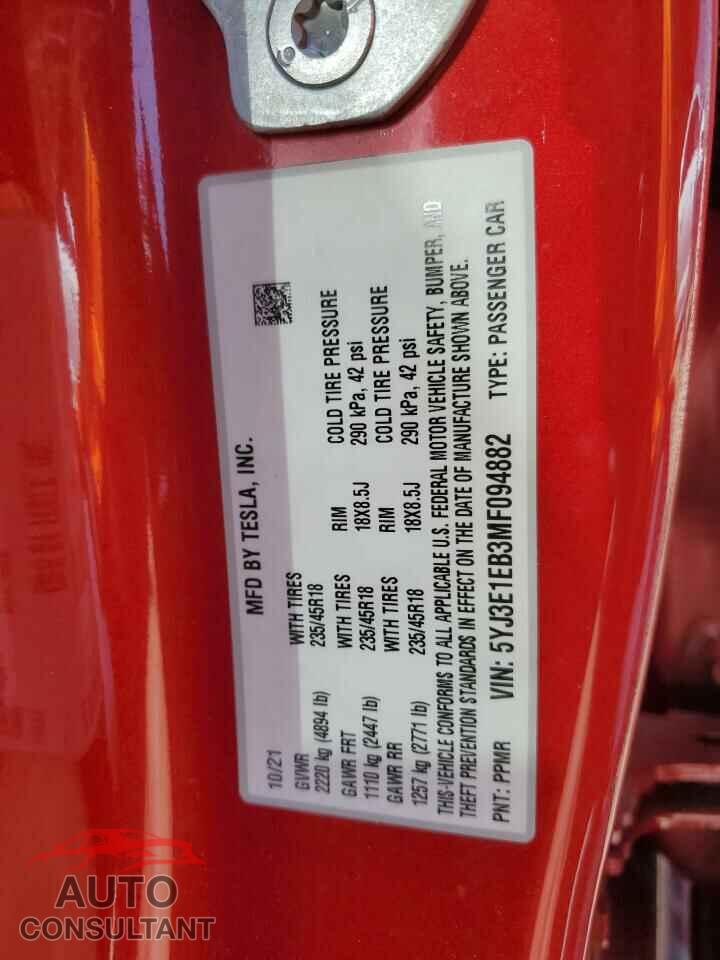 TESLA MODEL 3 2021 - 5YJ3E1EB3MF094882