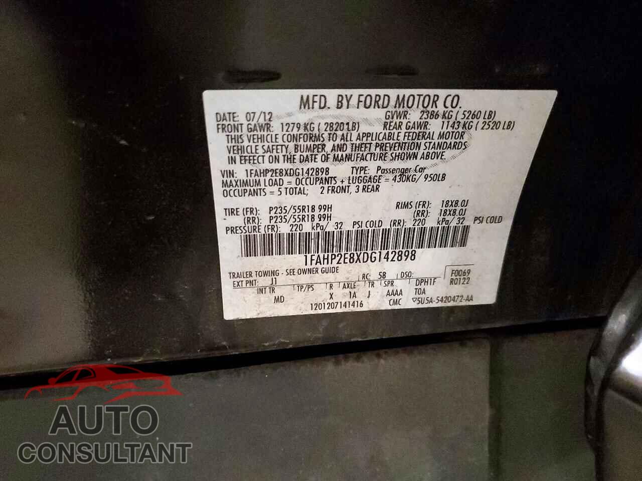 FORD TAURUS 2013 - 1FAHP2E8XDG142898