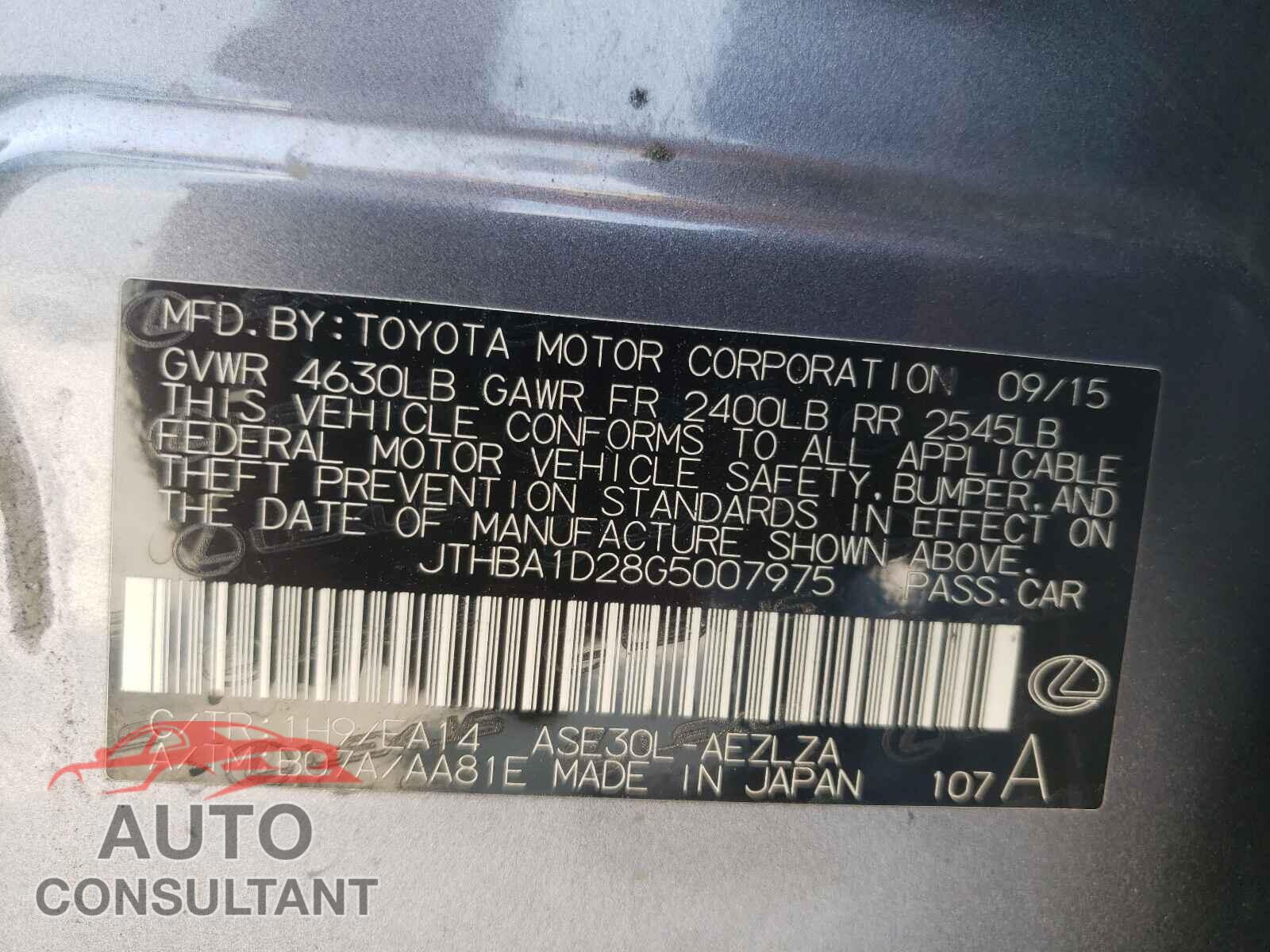 LEXUS IS 2016 - JTHBA1D28G5007975