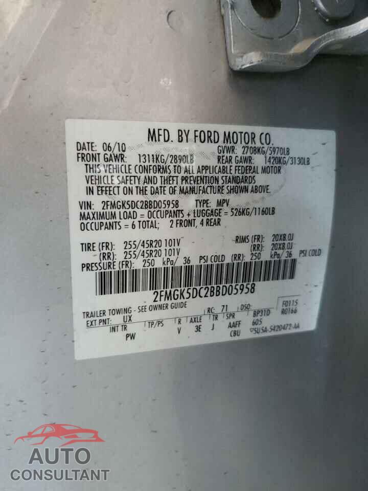 FORD FLEX 2011 - 2FMGK5DC2BBD05958