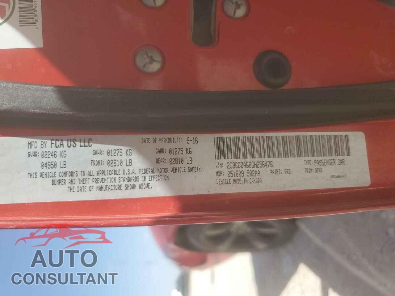 DODGE CHALLENGER 2016 - 2C3CDZAG6GH256476