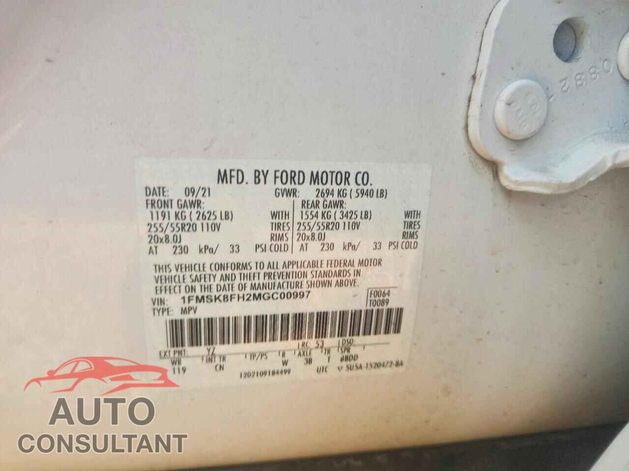 FORD EXPLORER 2021 - 1FMSK8FH2MGC00997
