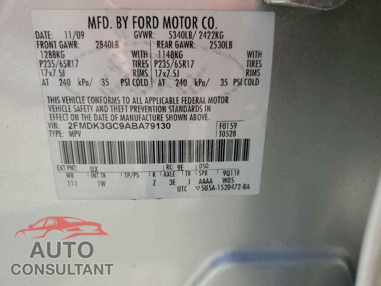 FORD EDGE 2010 - 2FMDK3GC9ABA79130