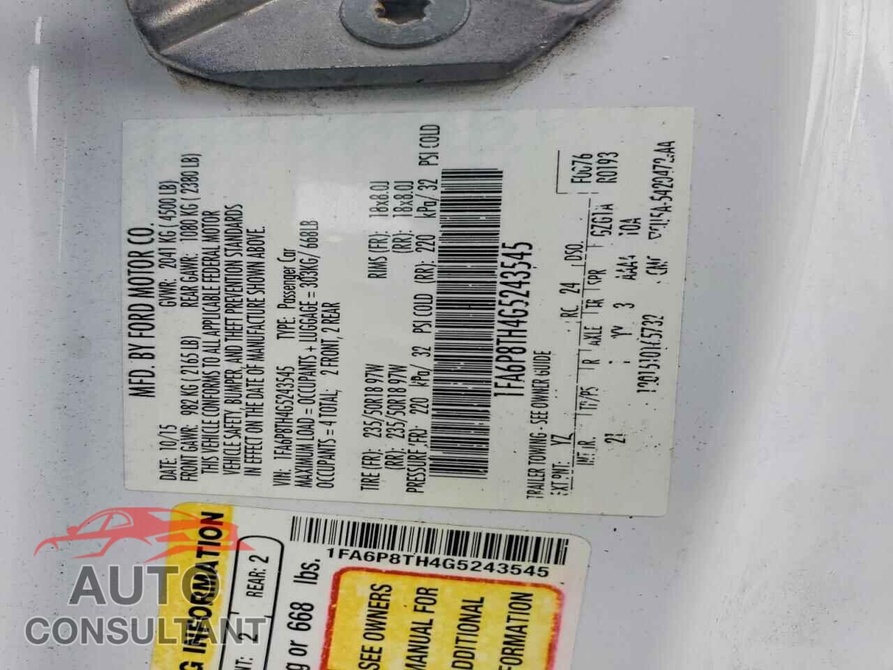 FORD MUSTANG 2016 - 1FA6P8TH4G5243545