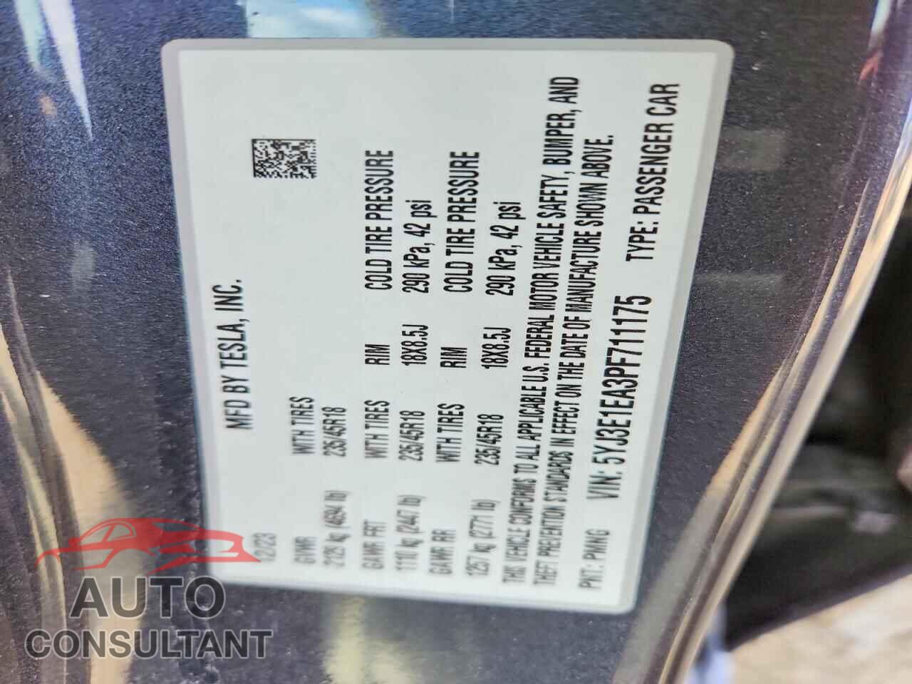 TESLA MODEL 3 2023 - 5YJ3E1EA3PF711175