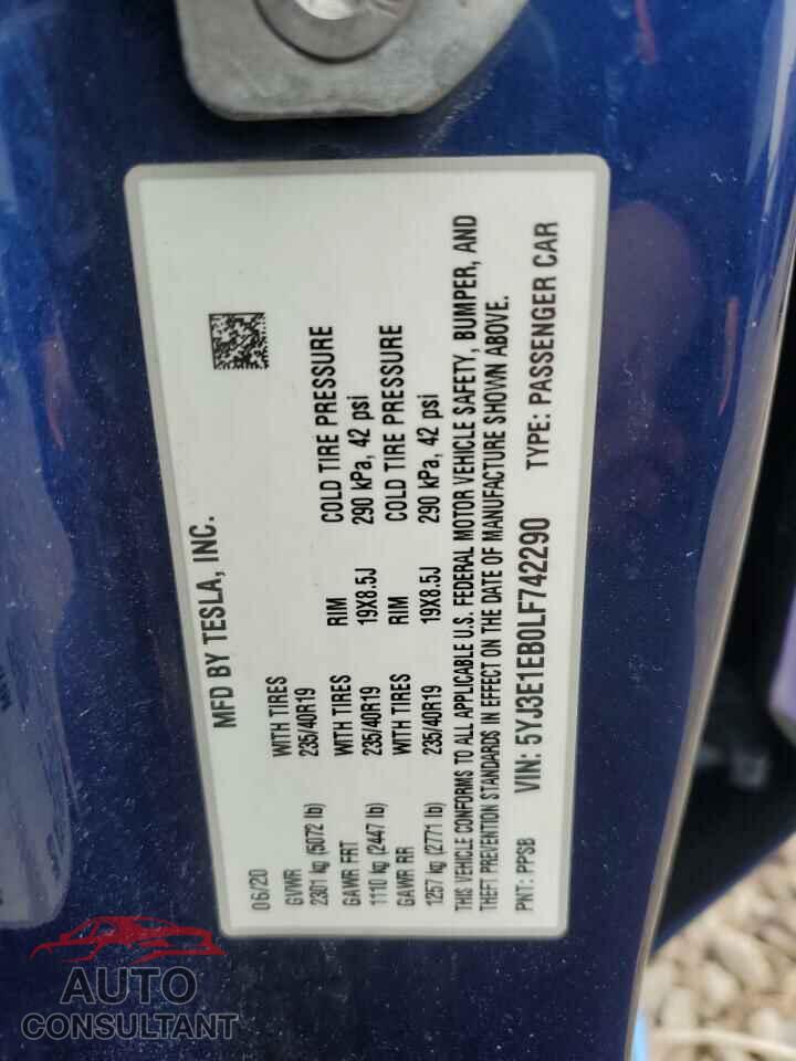 TESLA MODEL 3 2020 - 5YJ3E1EB0LF742290