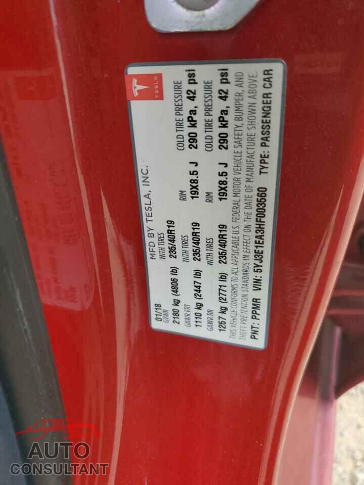 TESLA MODEL 3 2017 - 5YJ3E1EA3HF003560