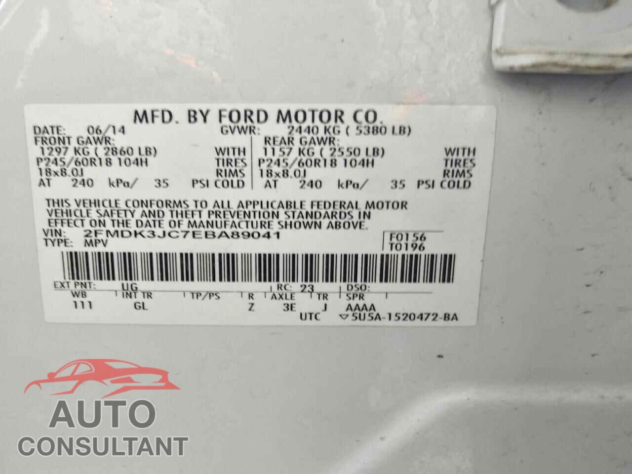 FORD EDGE 2014 - 2FMDK3JC7EBA89041