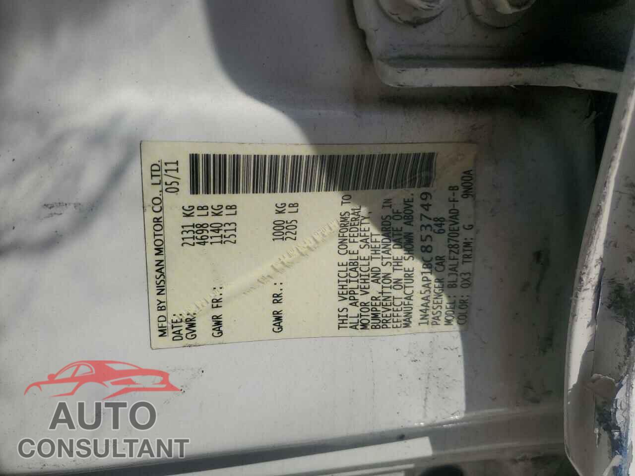 NISSAN MAXIMA 2011 - 1N4AA5AP1BC853749