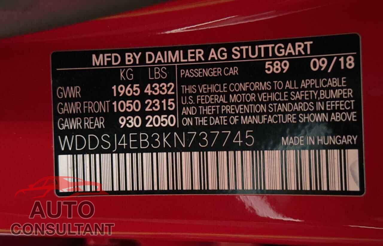 MERCEDES-BENZ CLA-CLASS 2019 - WDDSJ4EB3KN737745