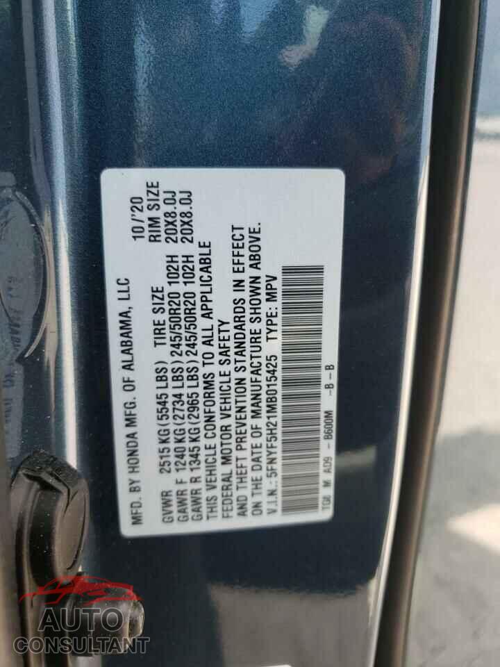 HONDA PILOT 2021 - 5FNYF5H21MB015425