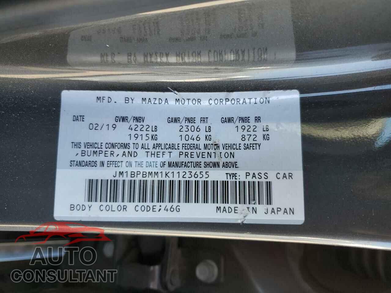 MAZDA 3 2019 - JM1BPBMM1K1123655