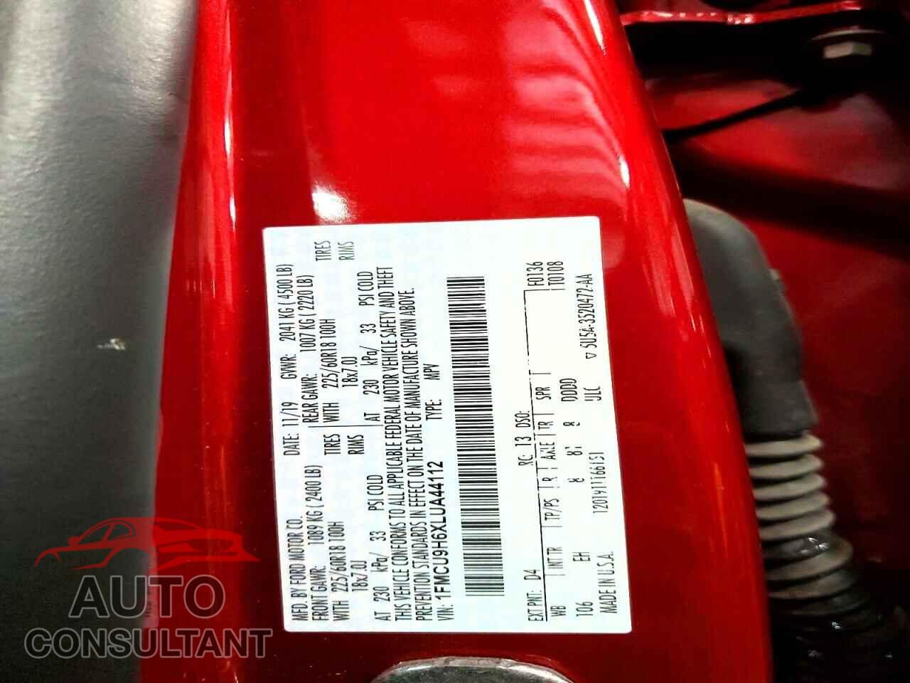 FORD ESCAPE 2020 - 1FMCU9H6XLUA44112
