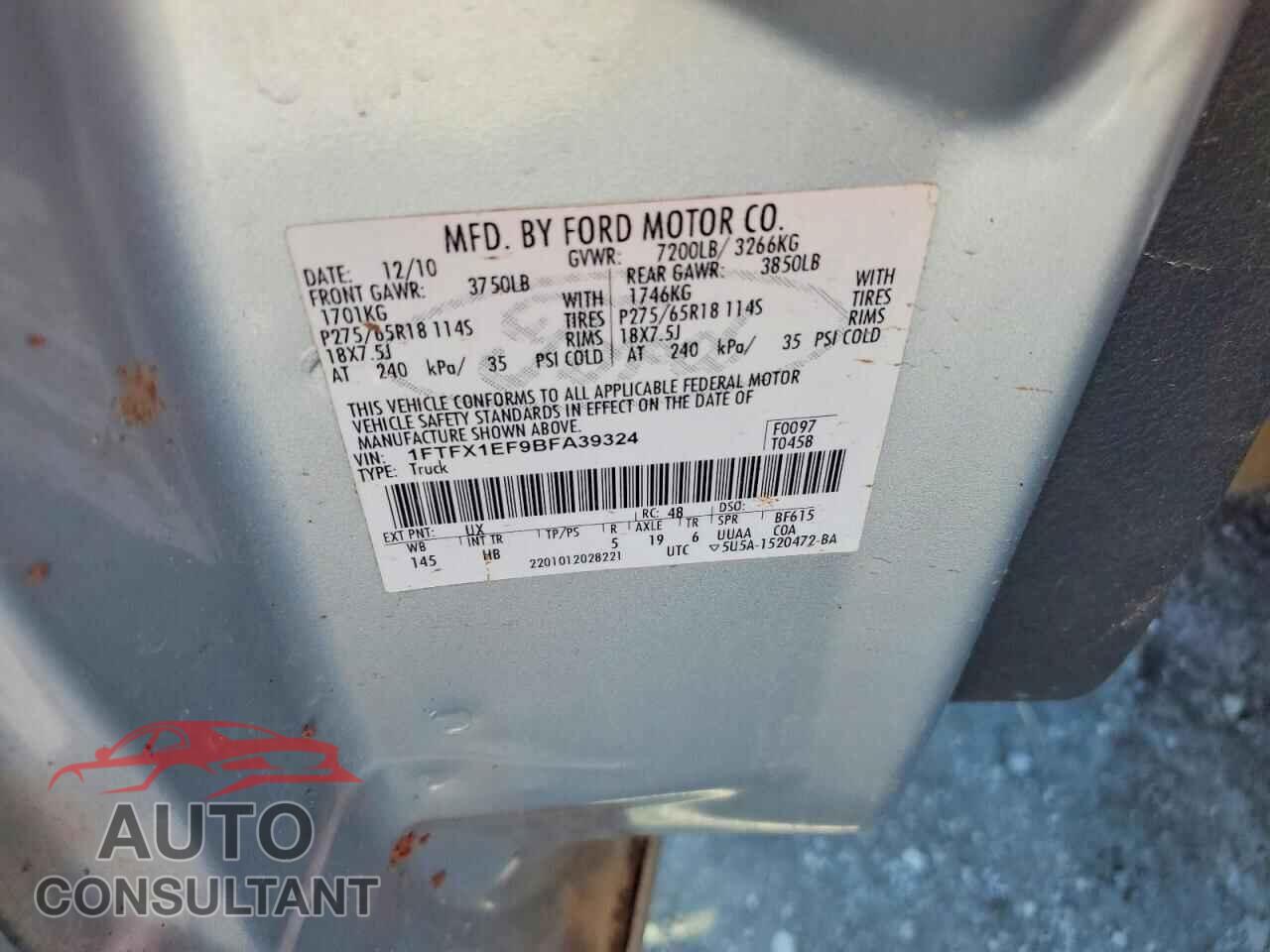FORD F150 2011 - 1FTFX1EF9BFA39324